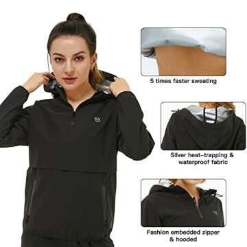 365 DAYS Sauna Suit for Women Weight Loss Sweat Suit Slim Fitness Clothes (Black top ONLY, Top only - L)