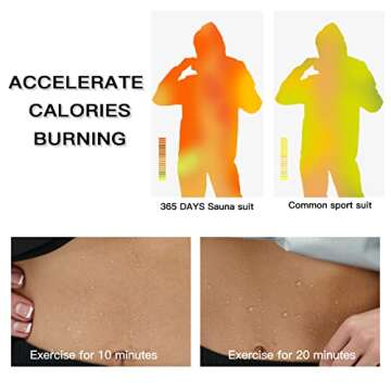 365 DAYS Sauna Suit for Women Weight Loss Sweat Suit Slim Fitness Clothes (Black top ONLY, Top only - L)