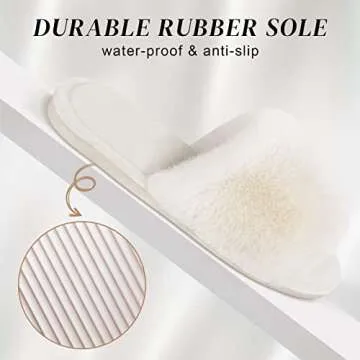 Parlovable Women's Faux Fur Slippers Fuzzy Flat Spa Fluffy Open Toe House Shoes Indoor Outdoor Slip ...