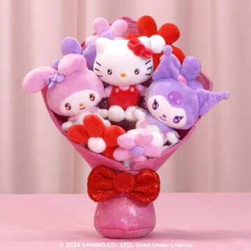 Hello Kitty and Friends - 12-inch Plush Valentine’s Bouquet - 9 Plush Included - Officially Licensed Sanrio product from Jazwares