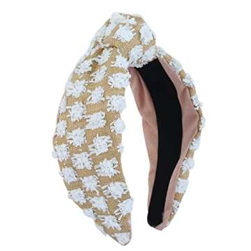 FEDANS Knotted Wide Headbands for Women Turban Hairband Elastic Summer White Plaid Fashion Holiday S...