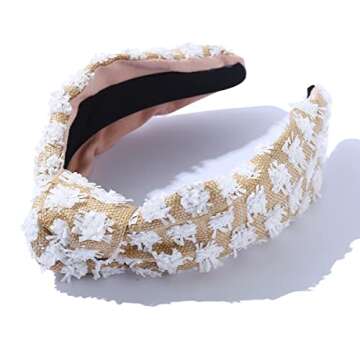 FEDANS Knotted Wide Headbands for Women Turban Hairband Elastic Summer White Plaid Fashion Holiday Spring Gift Hair Accessories