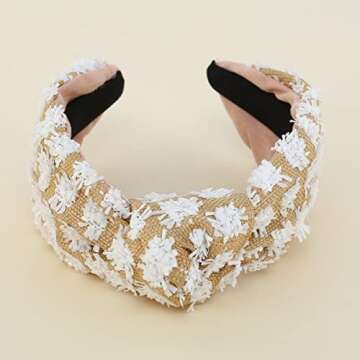 FEDANS Knotted Wide Headbands for Women Turban Hairband Elastic Summer White Plaid Fashion Holiday Spring Gift Hair Accessories