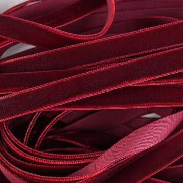 DINDOSAL Burgundy Velvet Ribbon 3/8 Inch Single Face Thin Velvet Ribbon for Gift Wrapping, Maroon Ribbon for Christmas Decoration, Wedding, Ribbon for Hair Bows, Choker, Cafts, Bouquet - 25 Yards
