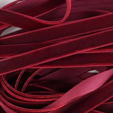 DINDOSAL Burgundy Velvet Ribbon 3/8 Inch Single Face Thin Velvet Ribbon for Gift Wrapping, Maroon Ribbon for Christmas Decoration, Wedding, Ribbon for Hair Bows, Choker, Cafts, Bouquet - 25 Yards