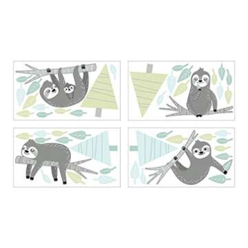 Sweet Jojo Designs Blue Jungle Sloth Large Peel and Stick Wall Decal Stickers Art Nursery Decor Mura...