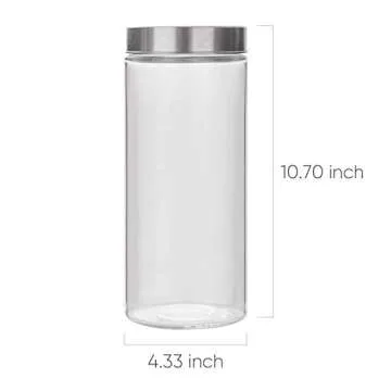Flrolove Glass Kitchen Storage Canister Jars Set with Stainless Steel Lids - 71 oz, Set of 3