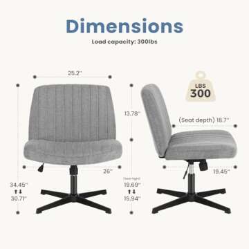 DUMOS Criss Cross Legged Office Chair, Armless Wide Seat No Wheels, Modern Home Desk Seating Swivel ...