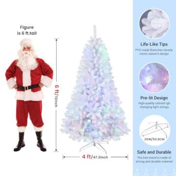 SHareconn 6ft Prelit Premium Artificial Hinged Full Christmas Tree with 250 Multi-Color Changing RGB...