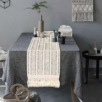 OurWarm Boho Table Runners 72 Inches Long, Cotton Macrame Table Runner Crochet Lace, Woven Table Runner with Tassels for Bohemian Wedding Bridal Shower Home Rustic Farmhouse Dining Table Decor