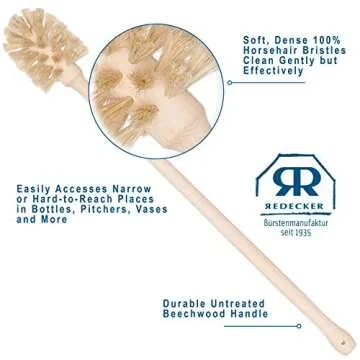 REDECKER Extra Long Bottle Brush Cleaner: Durable Horsehair and Beechwood Handle, Ideal for Vases, Pitchers, Mugs, and Baby Bottles, 16-1/2 Inch, Dense Natural Bristles, Made in Germany