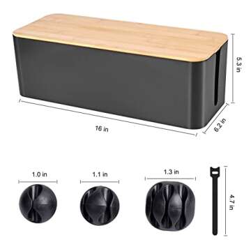 Cable Management Box - Wooden Style Large Cord Organizer Box to Hide Wires & Power Strips | Desk Com...