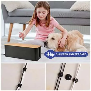 Cable Management Box - Wooden Style Large Cord Organizer Box to Hide Wires & Power Strips | Desk Computer Cable Organizer Box | Safe ABS Material |16" (L) x 6.2" (W) 5.3" (H)|for Home & Office - Black