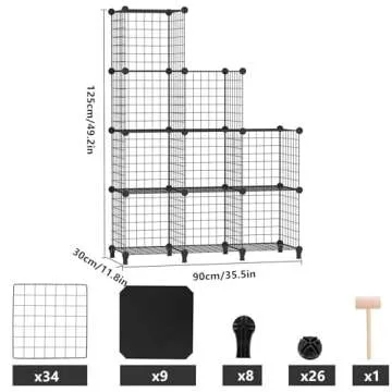 AWTATOS Wire Cube Storage Organizer, Closet Organizers and Storage, Metal 9 Cube Storage Shelves Bookshelf, Portable Closet Clothes Organizer for Bedroom, Home, Office, Black