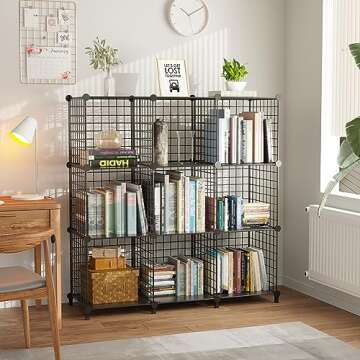 AWTATOS Wire Cube Storage Organizer, Closet Organizers and Storage, Metal 9 Cube Storage Shelves Bookshelf, Portable Closet Clothes Organizer for Bedroom, Home, Office, Black