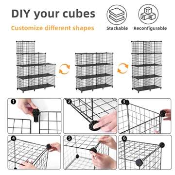 AWTATOS Wire Cube Storage Organizer, Closet Organizers and Storage, Metal 9 Cube Storage Shelves Bookshelf, Portable Closet Clothes Organizer for Bedroom, Home, Office, Black