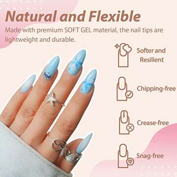 UNA GELLA Almond Gel x Nail Tips, 504PCS Pre Etched Clear Fake Nails Tips Medium Almond Shape - 12 Sizes Full Cover Soft Acrylic Press On Nail Extensions No C Curve Gift for Diy at Home