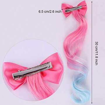 6 Pcs Colored Kids Hair Extensions with Cute Clips Bows for Little Girls Toddler Party Birthday Hair...