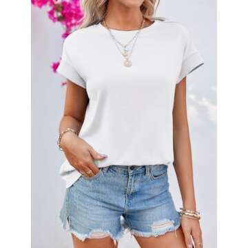 Tankaneo Womens Summer Cap Sleeve Tank Top Crew Neck Solid Casual Loose Fit Basic Tee Shirt White