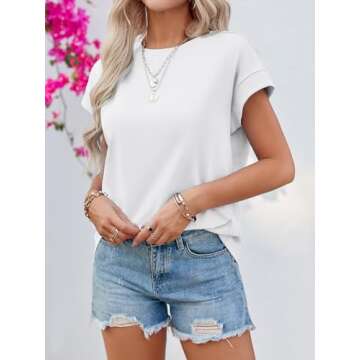 Tankaneo Womens Summer Cap Sleeve Tank Top Crew Neck Solid Casual Loose Fit Basic Tee Shirt White