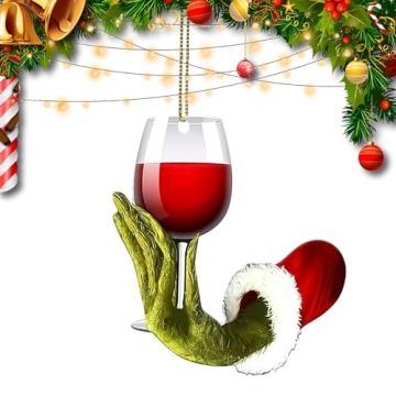 Christmas Ornaments 2024 - Funny Wine Cup Green Hanging Decorations for Tree, 2D Acrylic Christmas T...