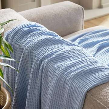 Bedsure 100% Cotton Blanket Twin XL Size for Bed - Breathable and Soft, Waffle Weave Blanket for Summer Spring, Sky Blue, 66x90 inches