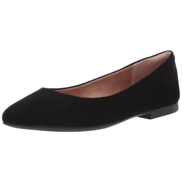 Amazon Essentials Women's Pointed-Toe Ballet Flat Black Microsuede