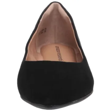Amazon Essentials Women's Pointed-Toe Ballet Flat Black Microsuede