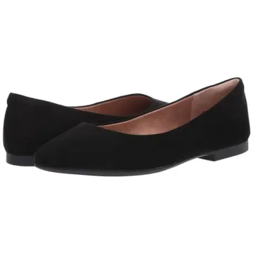 Amazon Essentials Women's Pointed-Toe Ballet Flat Black Microsuede