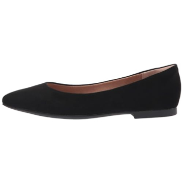 Amazon Essentials Women's Pointed-Toe Ballet Flat Black Microsuede