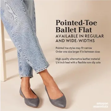 Amazon Essentials Women's Pointed-Toe Ballet Flat Black Microsuede