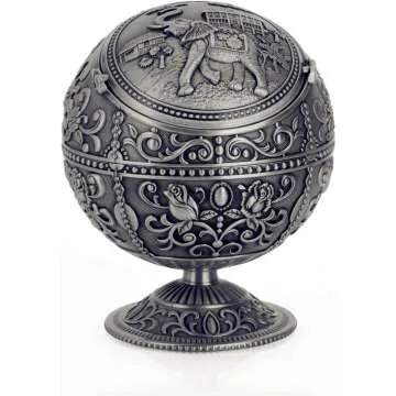 LAUYOO Vintage Metal Ashtray with Lid | Portable & Windproof