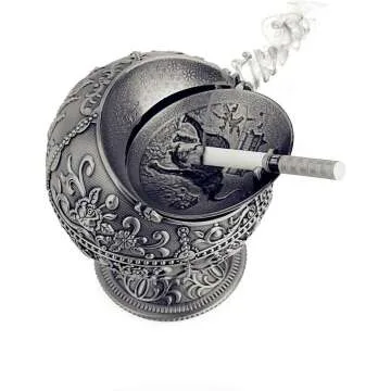 Vintage Portable Metal Ashtray with Lid