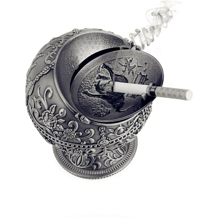 Vintage Portable Metal Ashtray with Lid