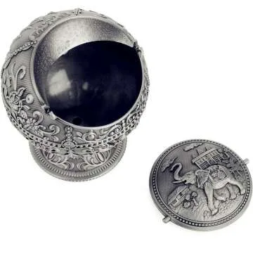 Vintage Portable Metal Ashtray with Lid