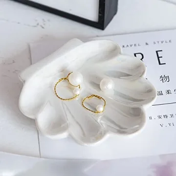 Ceramic Shell Trinket Dish Jewelry Organizer Home Decor