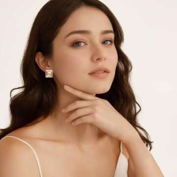 HESSAWELL Gold Silver Tone Stud Earrings Statement Square Two Tones Earrings for Women Trendy Geometric Jewelry