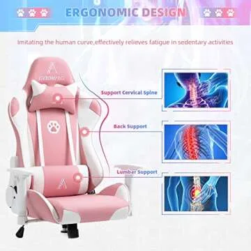 AJS Pink Gaming Chair, High Back Ergonomic Video Game Chair for Women, Adjustable PU Leather Computer Desk Chair, Racing Style Office Chair with Headrest and Lumbar Support