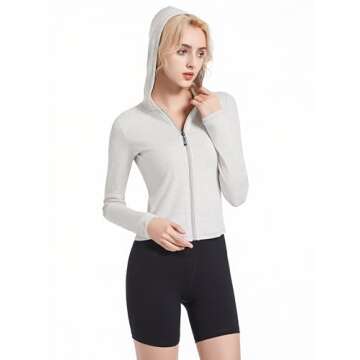 Abonlen Ribbed Hoodies for Women Lightweight Full Zip Up Jackets Long Sleeves Tops Fitted Cropped Sweatshirt(Grey,Small)