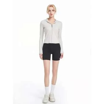 Abonlen Ribbed Hoodies for Women Lightweight Full Zip Up Jackets Long Sleeves Tops Fitted Cropped Sweatshirt(Grey,Small)