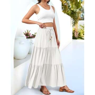 HAEOF Women's Summer Boho Elastic High Waist Maxi Skirt A-Line Flowy Swing Ruffle Tiered Long Beach ...