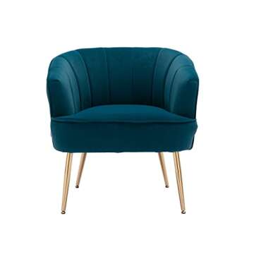 Homtique Modern Velvet Accent Chair Upholstered Armchair with Golden Metal Legs Cozy Reading Chair for Living Room Bedroom (Teal)