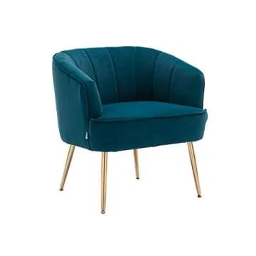 Homtique Modern Velvet Accent Chair Upholstered Armchair with Golden Metal Legs Cozy Reading Chair for Living Room Bedroom (Teal)
