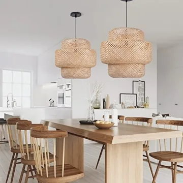 Arturesthome Small Bamboo Pendant Light for Kitchen Island, Home Decor Lampshade Chandeliers, Handmade Weave Hanging Lighting Fixture, Creative Craft Lights (30cmx30cm)