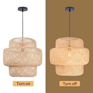 Arturesthome Small Bamboo Pendant Light for Kitchen Island, Home Decor Lampshade Chandeliers, Handmade Weave Hanging Lighting Fixture, Creative Craft Lights (30cmx30cm)