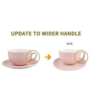 MERBLANT Coffee mug, Latte Art Cup and Saucer Set, 12 oz 4 Color Options for Cappuccino, Cafe Mocha and Tea (Pink)