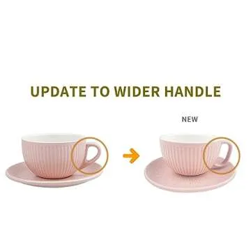 MERBLANT Coffee mug, Latte Art Cup and Saucer Set, 12 oz 4 Color Options for Cappuccino, Cafe Mocha and Tea (Pink)