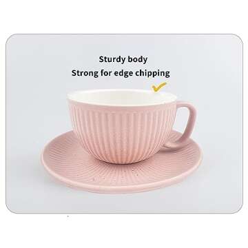 MERBLANT Coffee mug, Latte Art Cup and Saucer Set, 12 oz 4 Color Options for Cappuccino, Cafe Mocha and Tea (Pink)