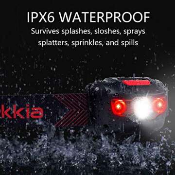 Vekkia Ultra Bright LED Headlamp-5 Lighting Modes,White & Red LEDs Head Lamp, Camping Accessories Gear. IPX6 Waterproof Headlight for Running,Cycling,Fishing,Hiking,Repairing. Batteries Included