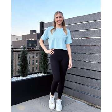 G4Free Cropped Workout Shirts Women Loose Fit Basic Tops Short Sleeve Athletic Gym Exercise Tee Running Casual(Light Blue,L)